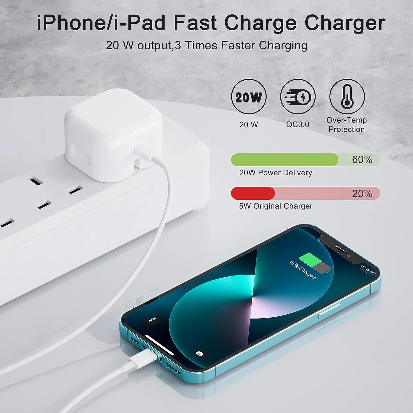 3 Pin 20w Fast Charging Adapter (Cable Not Included
